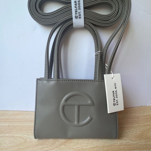 Telfar Small Shopping Bag Double Strap Crossbody Vegan Leather Gray NWT - Picture 2 of 10